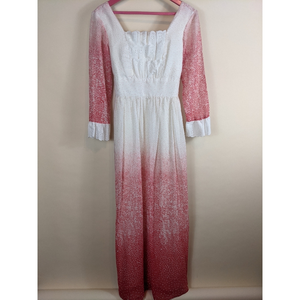 Vintage 1970s Speckled Polka Dot Ombre Prairie Dress Cottagecore